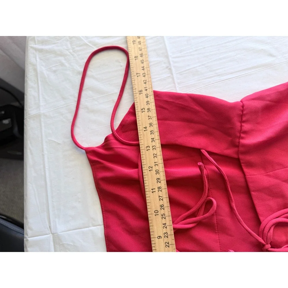 superdown Red Lace Up Open Back Mini Dress Square Neck Spaghetti Strap Medium